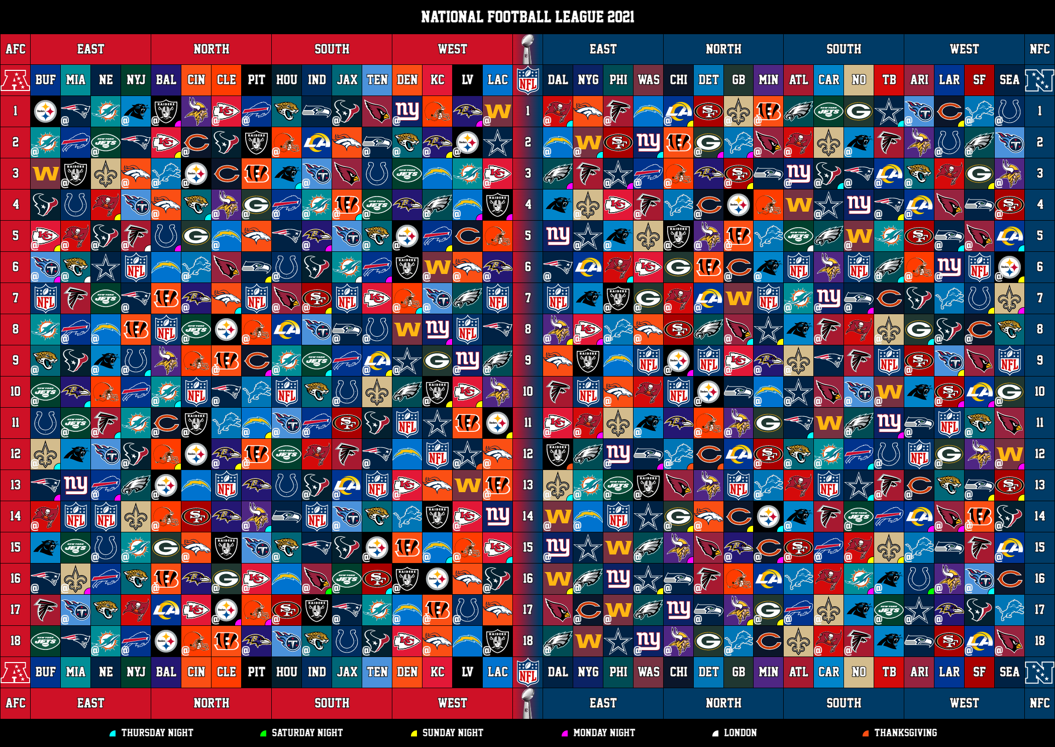 2021 NFL schedule grid: Printable excel, google doc, image for full slate -  DraftKings Network